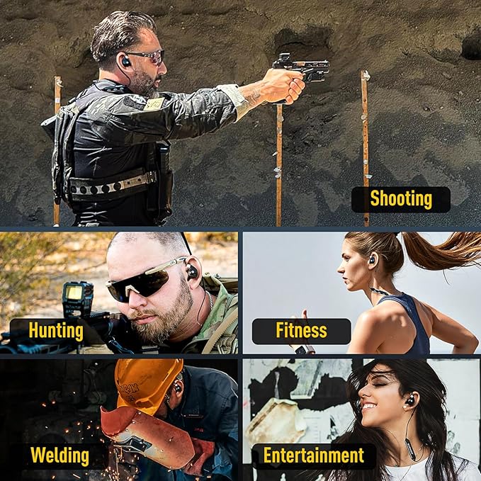 Electronic Shooting Ear Protection Bluetooth 5.4, Shooting Ear Buds with NRR 26dB Noise Cancelling & Sound Amplication, IP67 Dustproof Waterproof for Hunting, Gun Range