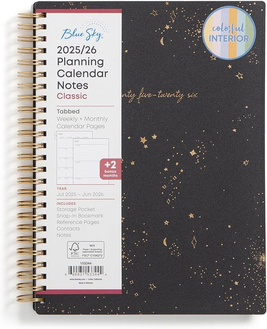 Blue Sky 2025-2026 Weekly and Monthly Academic Year Planner Calendar, July 2025 - June 2026, 5.8" x 8.6", Flexible Cover, Wirebound, Laminated Tabs, Storage Pocket, Gemini