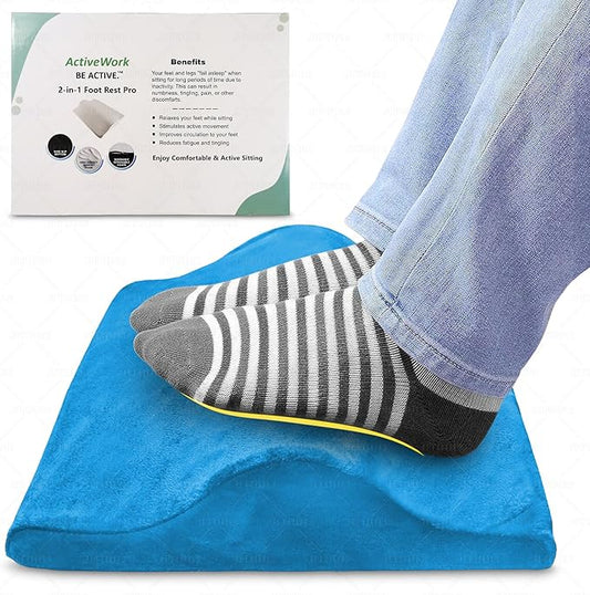 2-in-1 Portable Foot Rest Pro - Extra Large - Foot Rest & Foot Leg Exerciser - Improve Circulation & Relax Exercise Massage Foot Under Desk Work Office Chair, Gaming & Home (Blue)