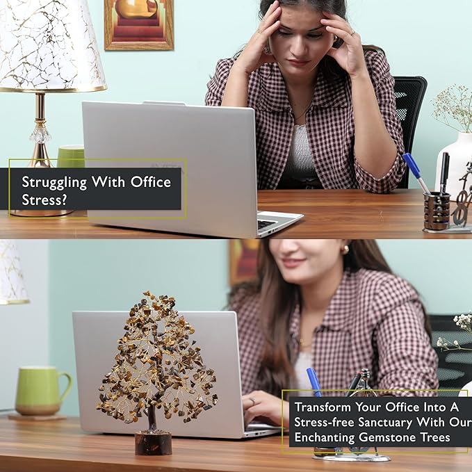 FASHIONZAADI Tiger Eye Crystal Tree, Reiki Gifts - Gemstone Tree - Spiritual Crystal Chakra Decor - Gifts for Women