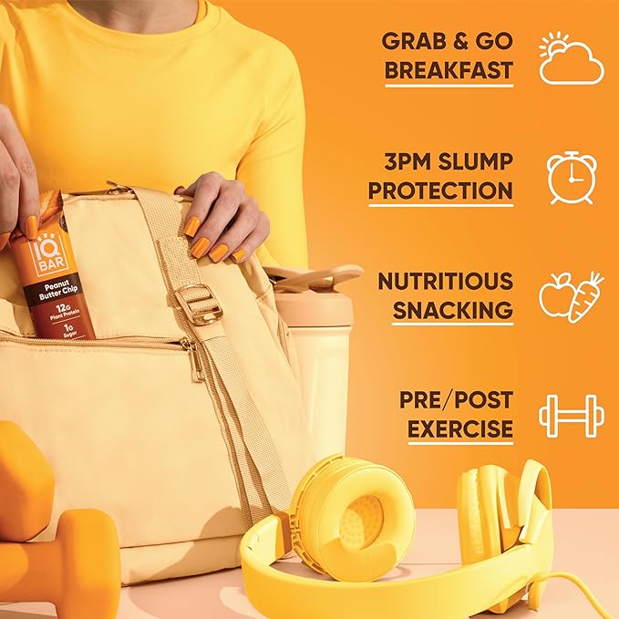 IQBAR Brain and Body Plant Protein Bars - Peanut Butter Chip - 36-Count Low Carb - Gluten Free, High Fiber, Vegan Snacks - Low Sugar Meal Replacement