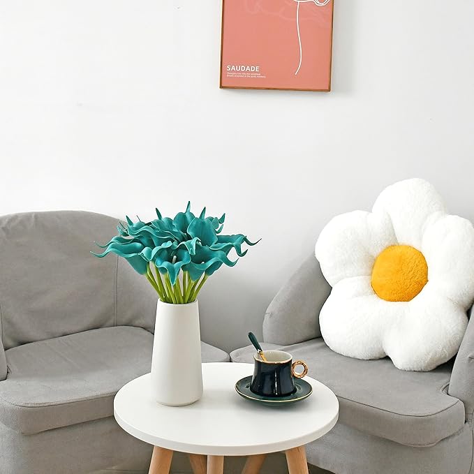 Mandy's PU Teal Calla Lily Artificial Flowers 20 Stems 13.5in Faux Realistic Centerpiece DIY Bridal Bouquet Home Décor