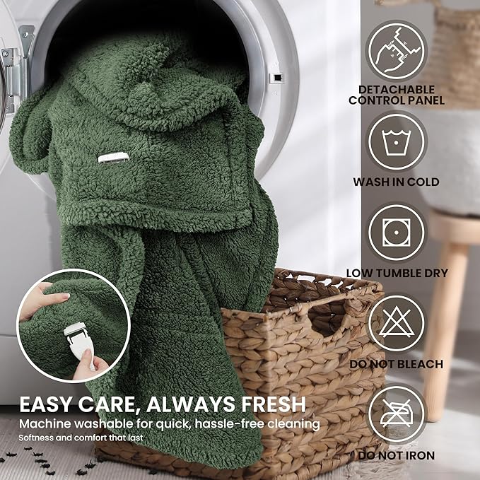 Electric Heated Blanket Throw 50x60 inches, Fast Heating w/ 10 Heat Settings & 2/4/8/10H Auto Timer, Double-Sided Sherpa, Ultra Soft & Cozy for Couch, Bed, Office, Machine Washable,Sage