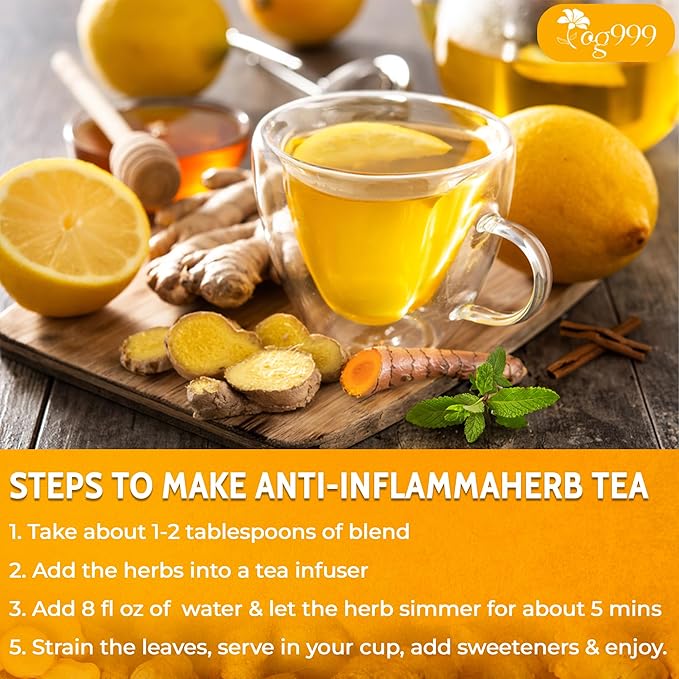 TOG999, 12oz/200 cups Anti-Inflammaheb Loose Leaf Tea | 100% Natural Blend of Ginger, Turmeric, Peppermint, Black Pepper & Cinnamon | Caffeine-Free, Sugar-Free, Gluten-Free, Vegan, Handcrafted
