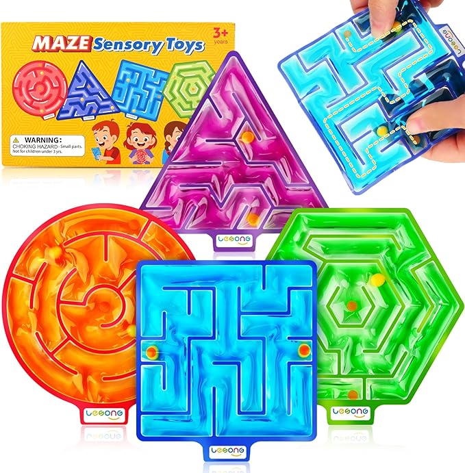 Squishy Toys Sensory Fidget Toys for Kids: 4 Pack Maze Sensory Toys for Autism - Fidget Toys with Filled Goo for Calming Down Classroom Travel