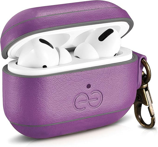 Dreem Vegan Leather Case Cover with Keychain Clip Compatible with AirPods Pro 1 for Women & Men/Apple 1st Generation, Protective One Piece Hard Shell, Luxury AirPod Pro Case [Purple]
