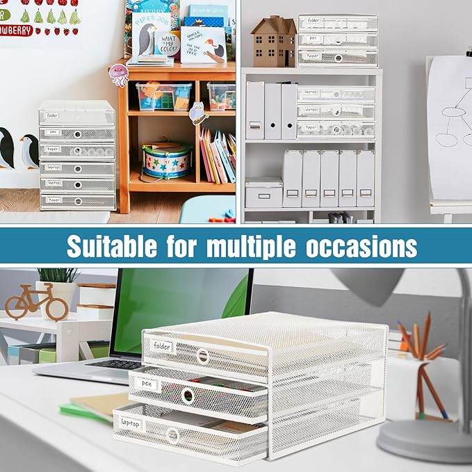 Zhanmai 2 Pcs Desk Organizer with Drawer Total 6 Tiers, Wire Mesh Organizers Tray Multifunctional Paper Sorter File Stand for Home Office Supplies Storage Letter A4 Paper Office Accessories(White)