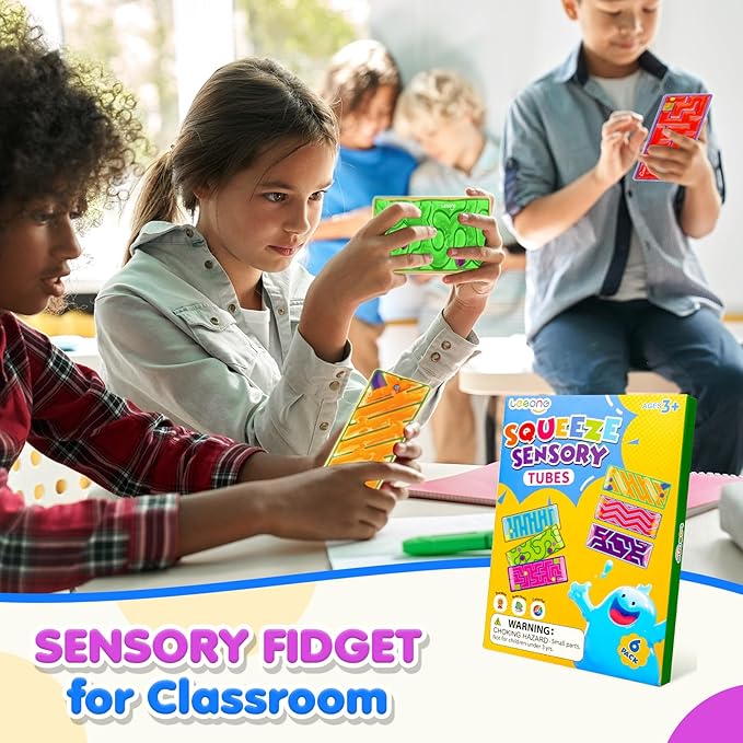 Squishy Sensory Fidget Autism Toys for Kids: Sensory Toys for Sepcial Need 6 Pack Maze - Quiet Fidget Sensory Filled Goo for Calming Down Classroom, Adult Office,Travel Essentials