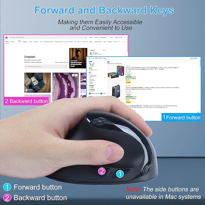 CHUYI Left-Handed Mouse, Ergonomic Vertical Rechargeable Wireless Mouse, 6 Buttons, Optical and Portable Wireless Office Mice with USB Receiver for PC Computer Laptop (Black)