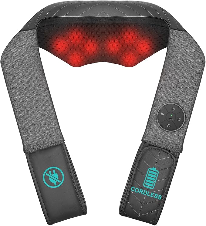 Nekteck Cordless Neck and Back Massager for Pain Relief Deep Tissue, Shiatsu Neck Massager with Heat, Portable Massage Pillow Tool for Shoulder Leg Muscle, Home Office Car Use, Gifts for Men Women Dad