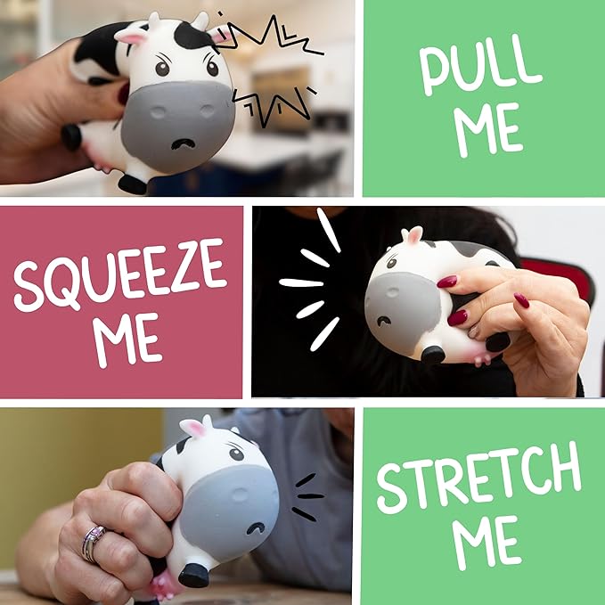 Boxer Gifts Moody Cow Stress Relief Toy - Unique Stress Balls for Adults & Teens - Squishy Fidget Toys for Anxiety - Funny Desk Accessories - Cute Cow Gifts For Women & Gag White Elephant
