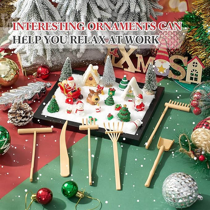 Soulchen Zen Garden Kit for Desk Decor Zen Sand Garden Box Set with Black Wooden Tray, Blue Sand, Tools & Accessories Japanese Gifts for Desktop Meditation Room Office Home (Christmas)