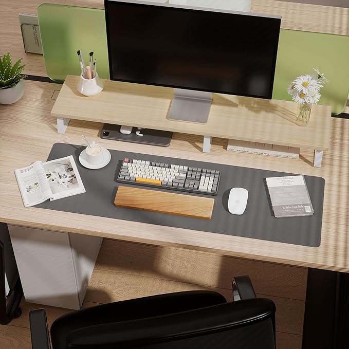 Aothia Leather Desk Pad Protector - Large Mouse Pad, Office Desk Mat, Non-Slip PU Leather Desk Blotter, Laptop Desk Pad, Waterproof Desk Writing Pad for Office and Home (Gray, 38" x 13.7")