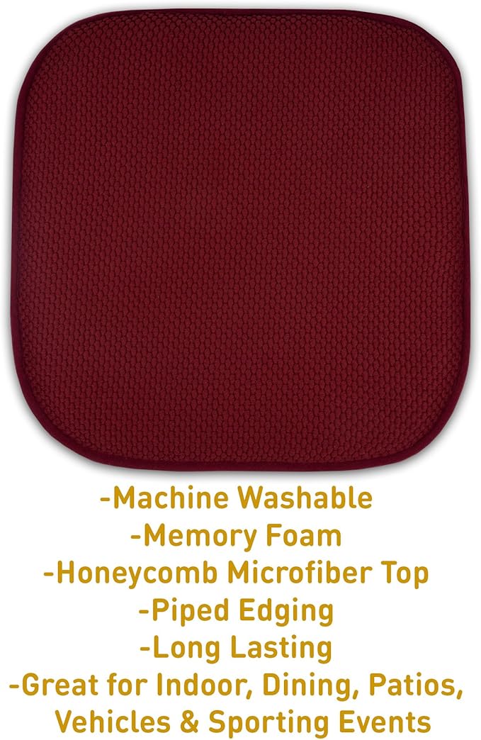 Sweet Home Collection Memory Foam Chair Cushion Honeycomb Pattern Solid Color Slip Non Skid Rubber Back Ultimate Comfort and Softness Rounded Square 16" x 16" Seat Cover, 12 Pack, Wine Burgundy