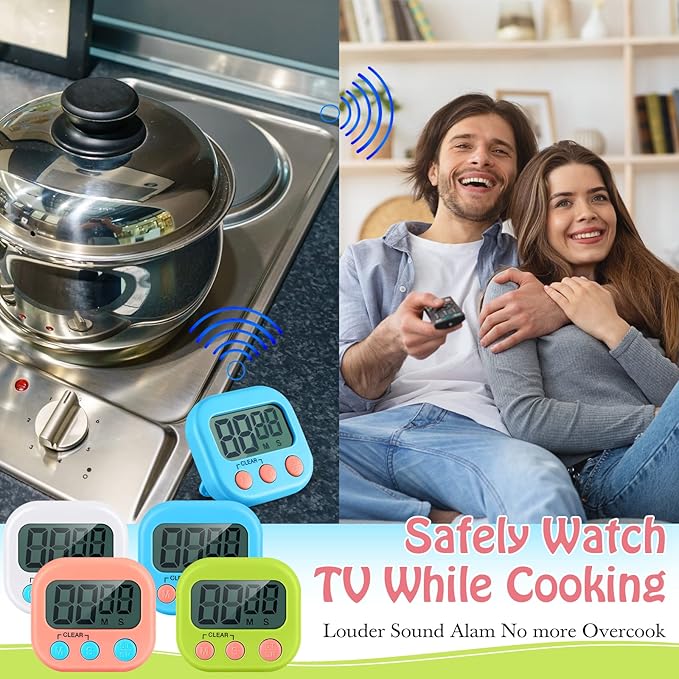 Xuhal 50 Pieces Digital Kitchen Timer Bulk, Small Magnetic Timers for Classroom, Digits Stopwatch Clock Timer for Cooking Baking Sports Games Office, Not Including Battery (Multicolor)