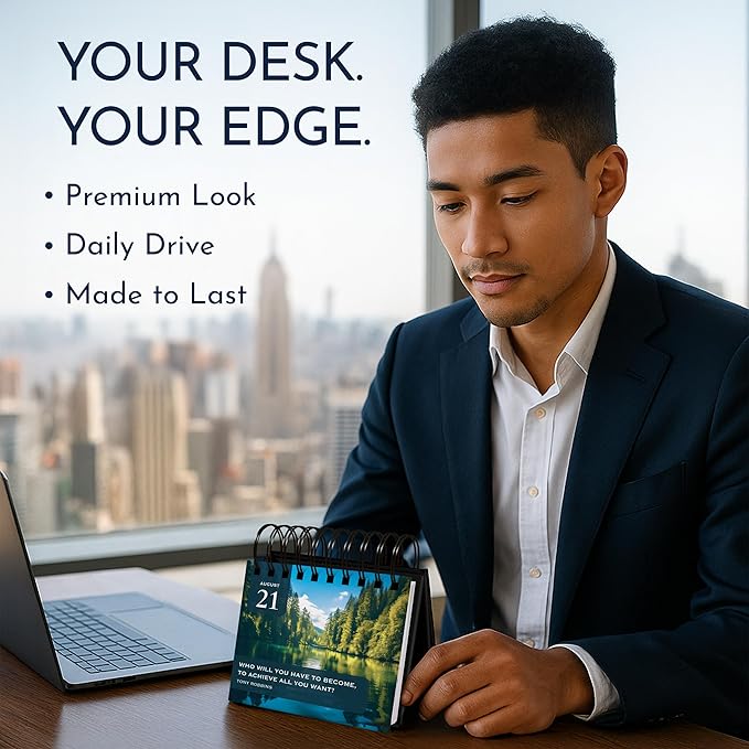 RYVE Motivational Quotes Desk Calendar – 366 Daily Reflections for Personal Growth – Office Accessories and Gifts for Men, Mindfulness Flip Calendar, Inspirational Desk Quote