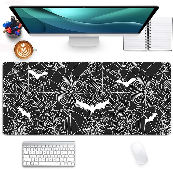 Black Spider Web Desk Pad Mouse Pad,Large Gaming Bat Mouse Mat with Stitched Edges,Non-Slip Waterproof Rubber Base Mousepad for Office Work Home Desk Mat(27.5X11.8 in)