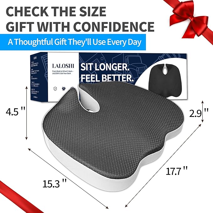 Car Seat Cushion,U-Shaped Memory Foam Seat Cushion for Back Pain Relief - 2.8In Thick Ergonomic Car & Office Chair Pad with Coccyx Cutout, Removable Cover,Universal Fit, Easy to Install(Black)