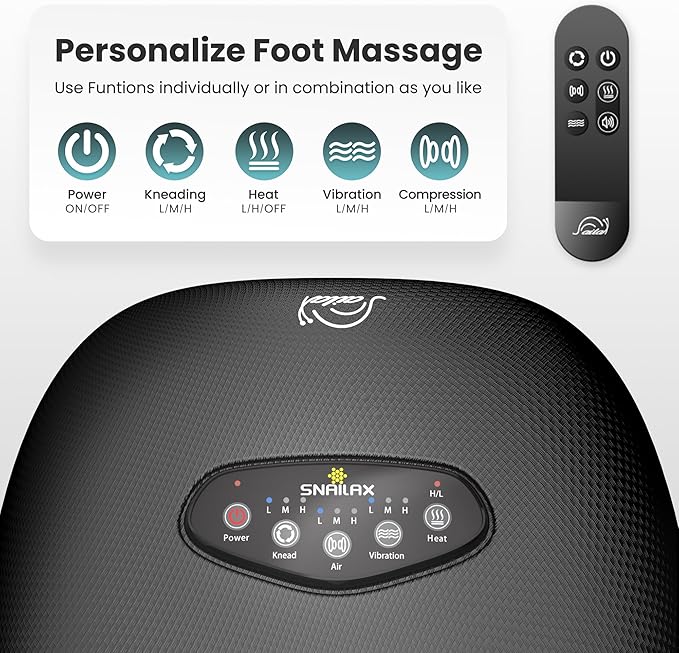 Snailax Shiatsu Foot Massager with Heat, Deep Kneading, Compression, Vibration,Electric Feet Massager Machine for Plantar Fasciitis,Neuropathy,Foot Warmer,Remote Control,Size 13,Gifts