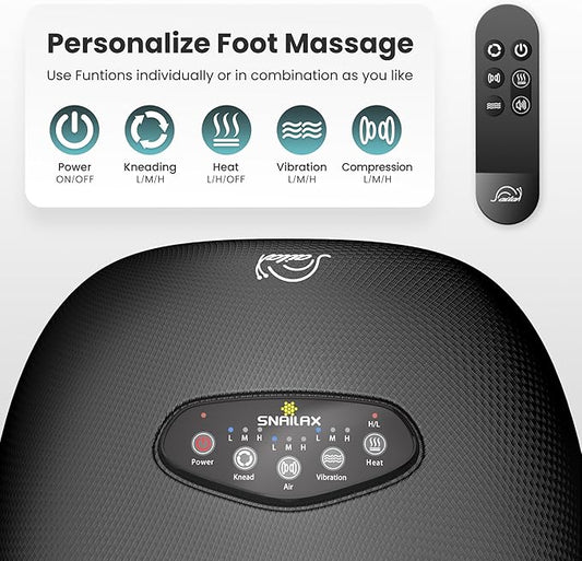 Snailax Shiatsu Foot Massager with Heat, Deep Kneading, Compression, Vibration,Electric Feet Massager Machine for Plantar Fasciitis,Neuropathy,Foot Warmer,Remote Control,Size 13,Gifts
