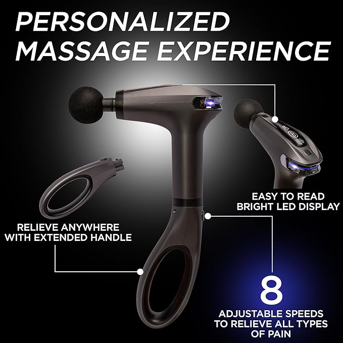 Massage Gun Deep Tissue | Percussion Massager for Back and Neck Pain Relief | Portable Handheld Muscle Massage Guns | Travel-Friendly Carry Case | Rechargable, Extended Ergonomic Handle