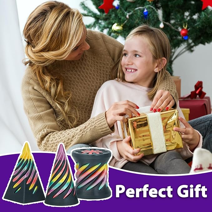 3 Packs Impossible Spiral Cone Fidget Toys,3D Printed Pyramid Passthrough Sculpture,Mini Sensory Toy for Stress Relief Anxiety,Desktop Decor Gifts for Adults & Kids (Rainbow Black)