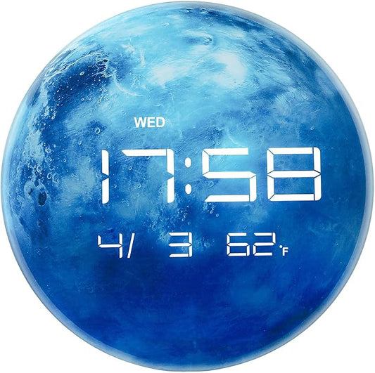 13" Digital Wall Clock with LED Display, Calendar & Temperature, Automatic Dimming, 12/24hr Format, Wall & Desk Use - HUI-7862