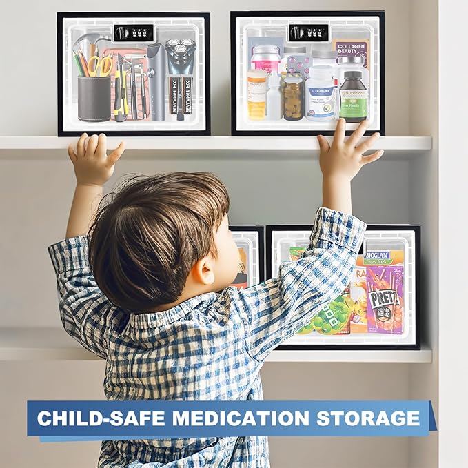 Medicine Lock Box for Safe Medication, Premium Material Lockable Storage Box Locking Organizer Bin with Combination Code for Fridge Food/Snacks/Phone/Tablet Jail/Home/Office Storage Lockers