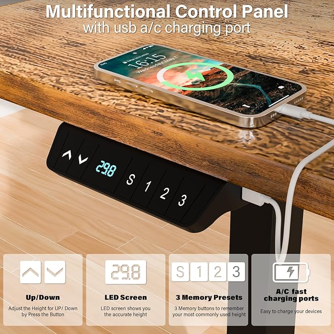 63 x 55 inch L Shaped Standing Desk, Corner Computer Desk, Electric Adjustable Height Stand Up Table, L Sit Stand Desk for Home Office Gaming, Rustic Brown