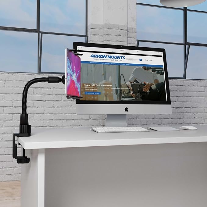 ARKON Mounts - Heavy Duty Tablet Holder with Clamp Mount and 12-Inch Bendable Gooseneck Arm | Versatile Tablet Stand with Easy Install & Durable Support | Securely fits iPad, Galaxy, Note, and more