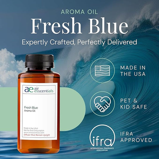 Fresh Blue Aroma Oil, Essential Oils Blend for Diffusers & Scent Machines, Mandarin, Ozone & Cardamom Blend, Aromatherapy, Cold Air Diffuser Compatible, 300 mL