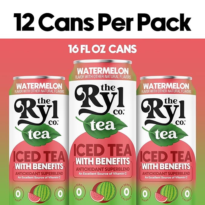 Ryl Iced Tea, Watermelon, Antioxidant Superblend, Zero Sugar, Low Carb, Zero Calorie Iced Tea, 16.0 Fl Oz (12-Pack)