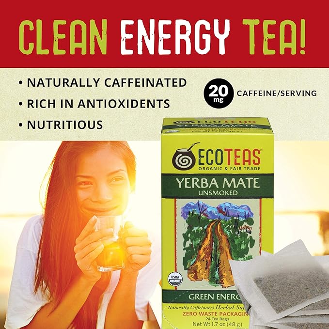 ECOTEAS Organic Yerba Mate Tea Bags - 24 Count, 1.7 Oz - Organic Detox Tea - Hi Caf Tea - Clean Energy Burst - 2 Pack