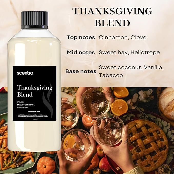 Thanksgiving Blend Essential Oil – 500ml Premium Holiday Diffuser Oil with Cinnamon, Clove, Vanilla & Coconut | Bulk Aromatherapy for Homes, Spas, Hotels & DIY Crafts
