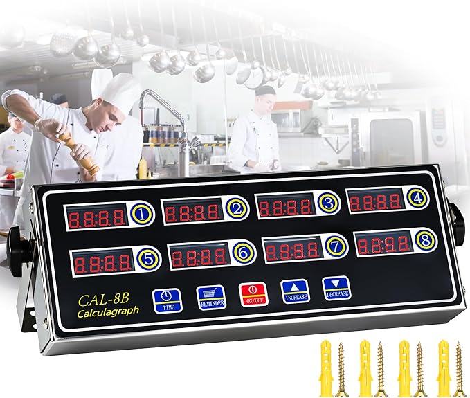 8-Channel Digital Kitchen Timer, Commercial Kitchen Timers for Cooking with Loud Alarm, Independent Settings, Multi-Chanel Countdown, Clock Reminder for Restaurant, Frying, Bakery, Coffee