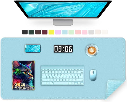 Large Desk Mat 35.4" x 17", PU Leather Desk Pad Protector, Non-Slip Large Mouse Pad for Desk, Waterproof Computer Desk Mat, Office Desk Pad for Keyboard Mouse, Desk Writing Mat (Sky Blue)