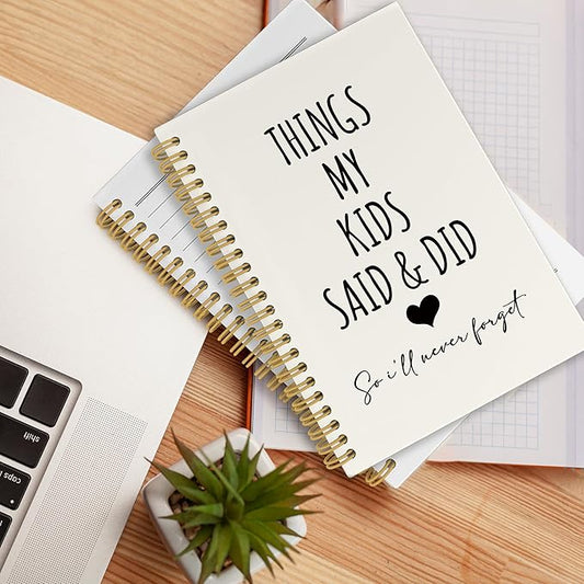 CUANFDDSF Parents Gifts Notebook, Mom and Dad Parents Gifts Journal Notebooks for Note Taking,Writing Pads，Things My Kids Say and Did Hardcover Spiral Notebook 5.5x8.3 Inch