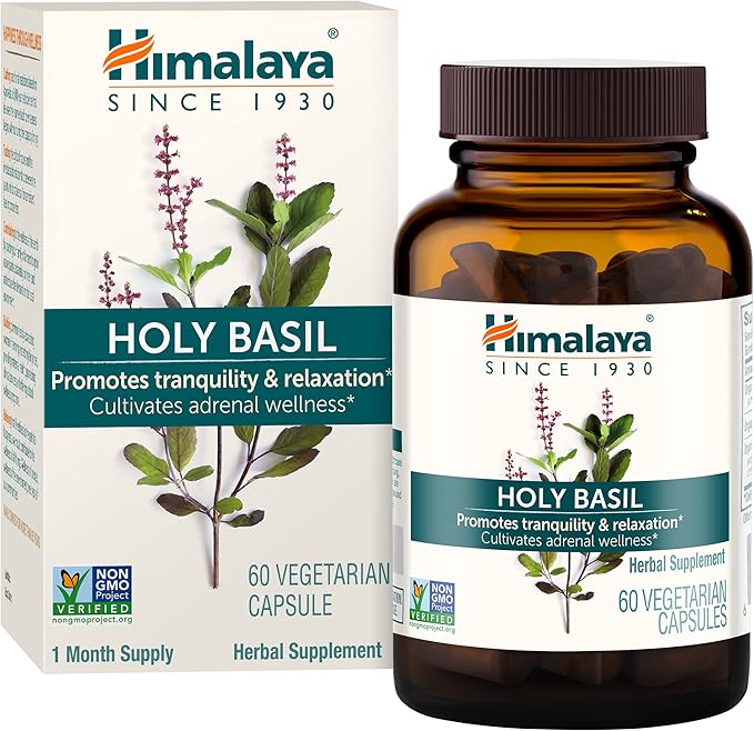 Himalaya Holy Basil - Herbal Adrenal Support for Stress Relief, Relaxation, Energy Support and Occasional Sleeplessness - Vegan, Non-GMO, Gluten Free, 720 mg, 60 Capsules