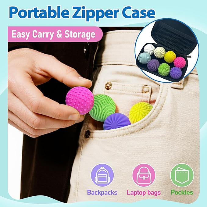 8 Pack Silicone Magnetic Fidget Balls Toys, Weighted Stress Relief Sensory Toys for Adults Teens, 4 Multi Color Texture Quiet Magnet Fidgets Ball for Autism ADHD Anxiety with Organizer Box