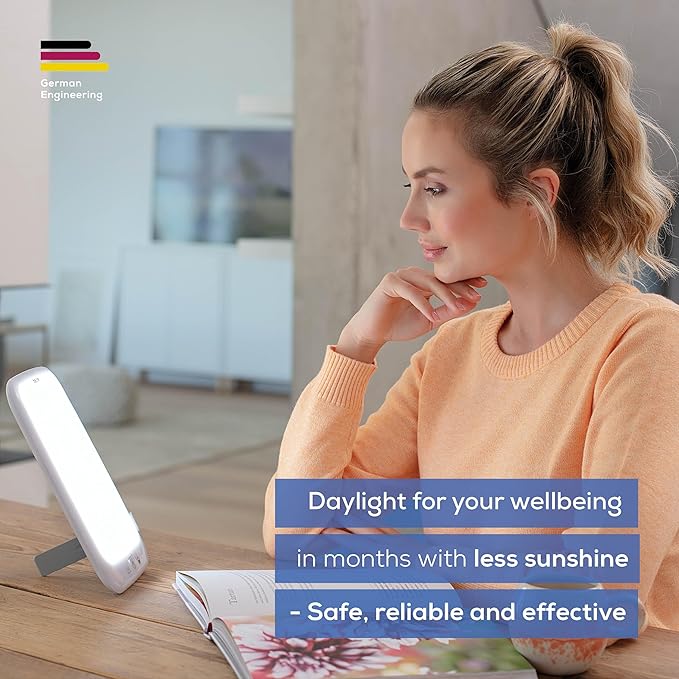 Beurer TL35 Light Therapy Lamp with 10,000 Lux LED with 3 Color Temperatures, 4 Dimmer Levels, Timer, Auto Switch-Off, and Adjustable Stand for Home, Office, or Travel