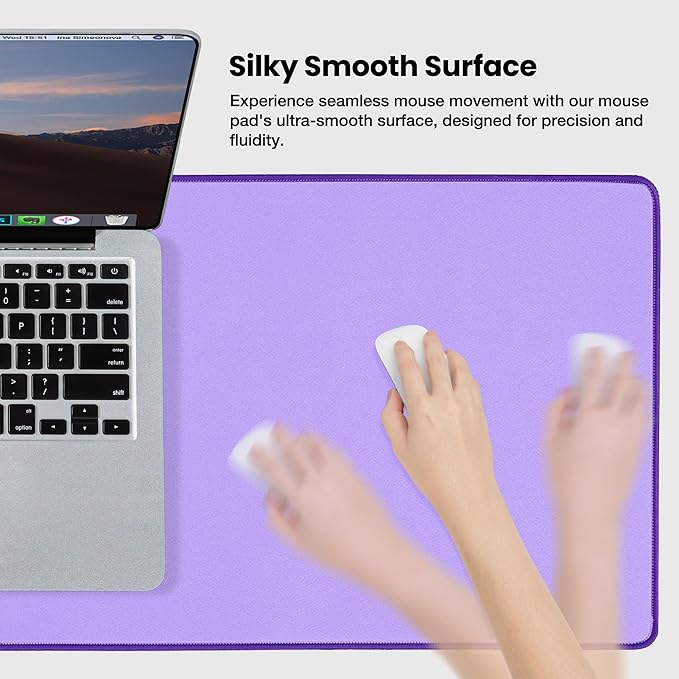 ALOANES Waterproof Mouse Pad with Durable Stitched Edge, XL Gaming Keyboard Pad, Non-Slip Rubber Base Mouse Mat, Extended Desk pad for Gamer, Office & Home, Lavender Mousepad 31.5''x 11.8''x 0.12''