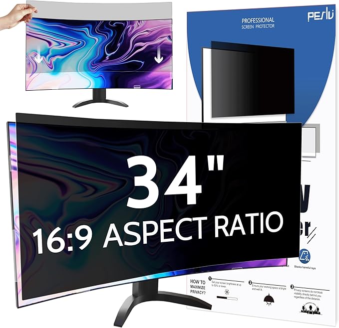 Computer Privacy Screen 34 Inch for 21:9 Curved Monitor, Removable 34inch Anti Blue Light Anti Glare Monitor Privacy Filter Shield