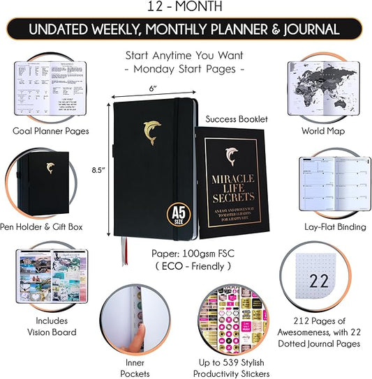 Journal for Men- Undated Daily, Weekly & Monthly Planner with Budget Section | A 12 Month Journey to Increase Productivity & Happiness | Life Organizer & Gratitude Journal - Horizontal Format