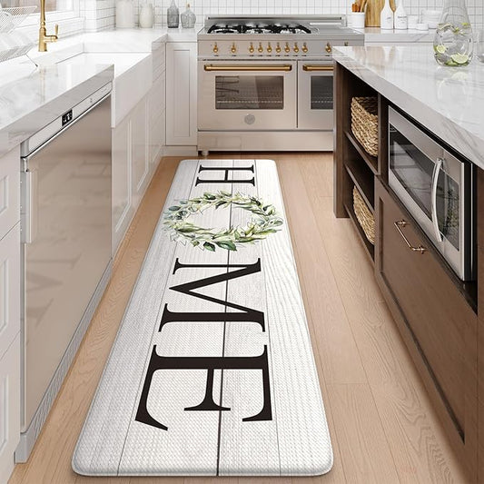 KIMODE Kitchen Mats Cushioned Anti Fatigue, Farmhouse Rugs for Kitchen Rug Runner Stain Resistant, Ergonomic Standing Kitchen Floor Mat, Non Slip Waterproof Kitchen Sink Rug, 20" x 71", White