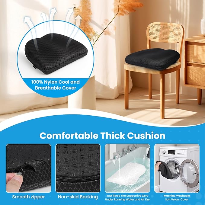 Office Chair Cushion - More Breathable Pressure Relief Seat Cushion with Hours Sitting on Gaming/Car/Wheelchair, Soft Extra-Dense Air Fiber for Orthopedic Coccyx, Sciatica & Hip Support