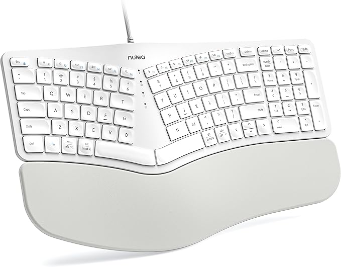 Nulea RT05C Wired Ergonomic Keyboard, Split Keyboard with Cushioned Wrist Rest, Adjustable Tilt Legs, Plug and Play, USB Corded, Compatible with Windows/Mac-White