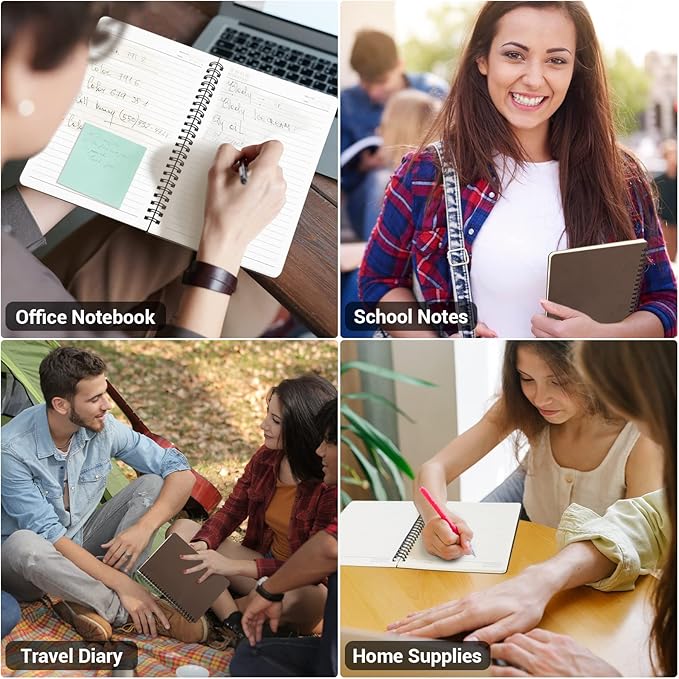 EUSOAR College Ruled Spiral Notebook, A5 6packs 5.5"X8.3" 120 Pages inches Coffee Hardcover Lined Travel Writing Notebooks Journal, Students Office Business Subject Diary Ruled Spiral Book Journal