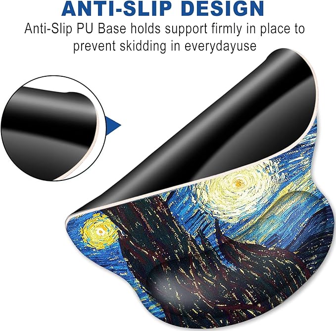 ToLuLu Mouse Pad Wrist Rest Support Gel, Ergonomic Mouse Pads with Non Slip PU Base, Mouse Wrist Rest Pad for Laptop Computer Home Office Working Gaming Pain Relief, Van Gogh Starry Night