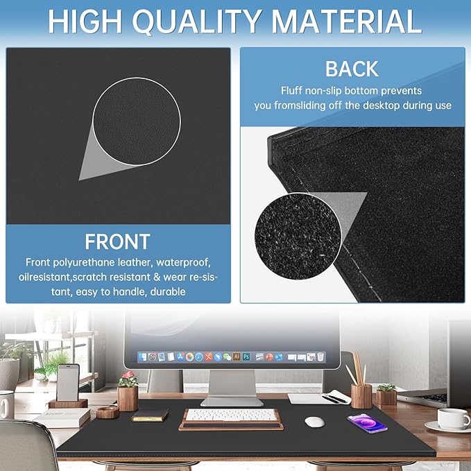 AKOZLIN 35.4"x22.8" Soft PU Leather Surface Office Desk Mouse Mat Pad with Full Grip Fixation Lip Table Blotter Edge-Locked Protector