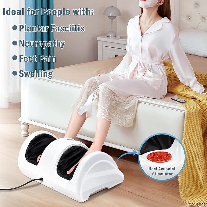 H&B Luxuries Shiatsu Foot Massager Machine with Remote Controller, Kneading and Rolling Home Massagers for Feet, Ankle, Calf, Leg, Gift for Men, Women, Father, Mom Parents and The Elderly, White